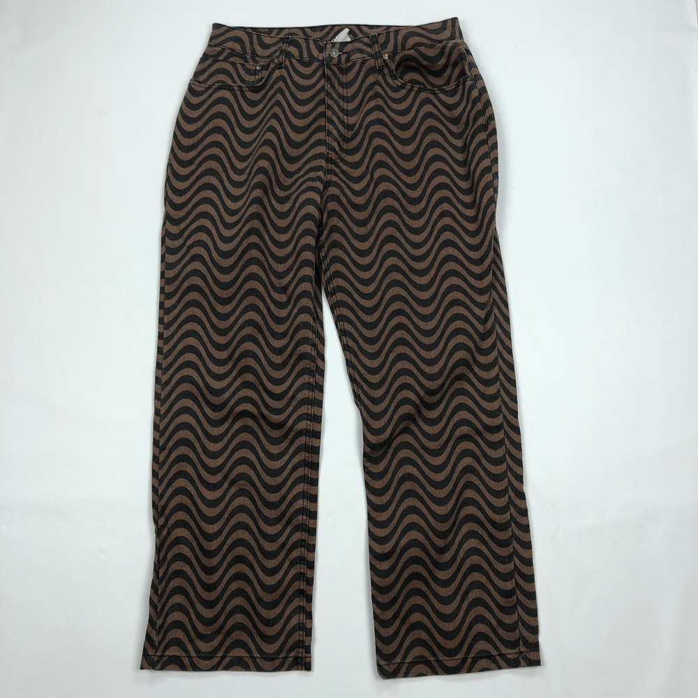 The Ragged Priest Wave Jeans Brown Black Wavy High Rise Denim Size 34 Dad Fit
